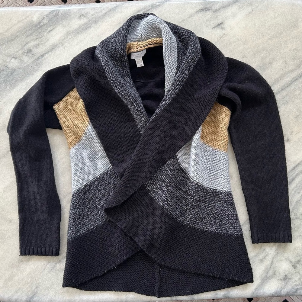 Charter Club Petite Small PS Open Cardigan Sweater Shrug Gold Silver Sparkles